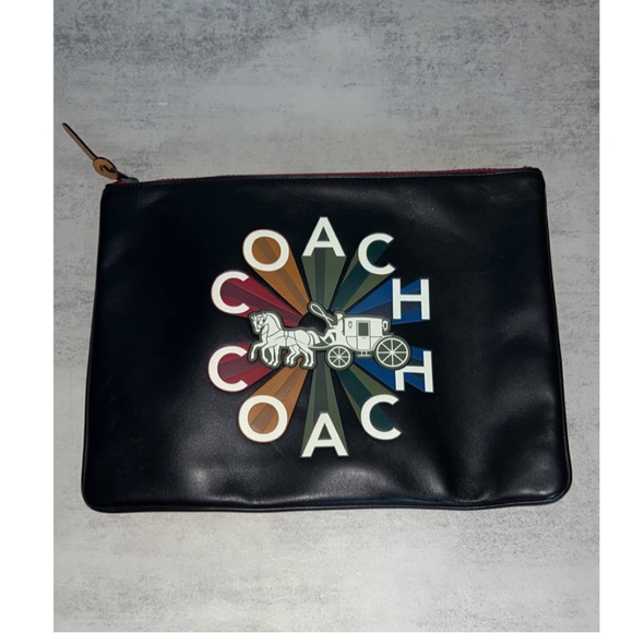 Large Black Coach Pouch Radial Rainbow - Picture 3 of 11